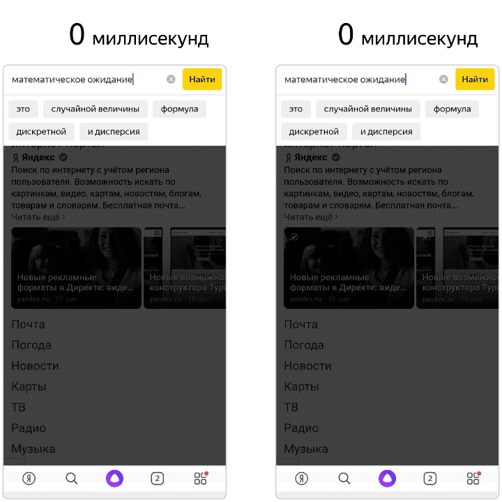 скорость поискового ответа до и после обновления Яндекс Вега